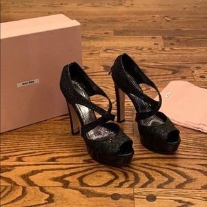 Miu Miu Glitter Platform In Nero 41 1/2
